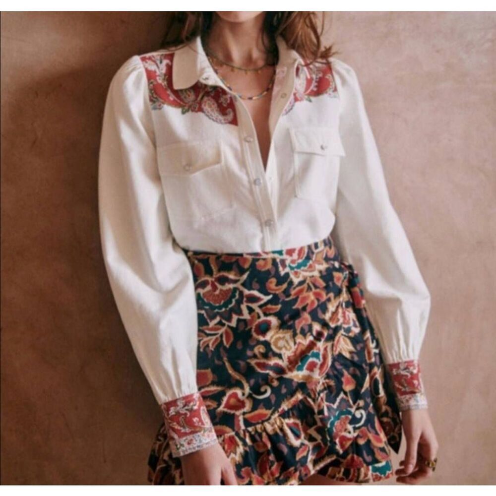 Sézane Tia Western Print Shirt Size 34/US 2